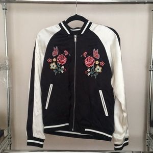 Forever 21 SILK EMBROIDERED BOMBER JACKET